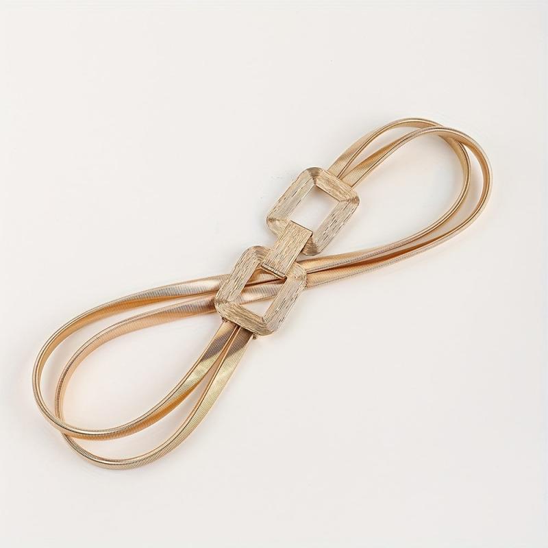Geometric Buckle Metal Stretch Belt Golden Women's Dress Coat Waist Belt