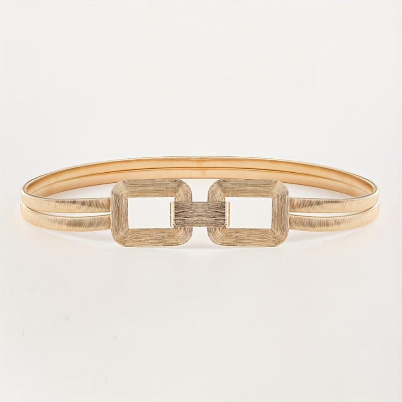 Geometric Buckle Metal Stretch Belt Golden Women's Dress Coat Waist Belt
