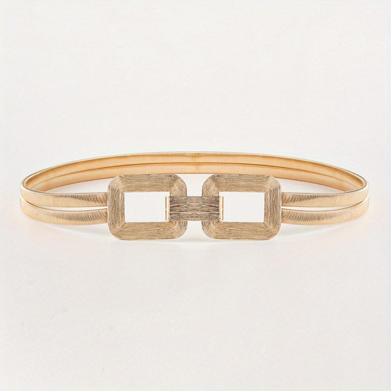 Geometric Buckle Metal Stretch Belt Golden Women's Dress Coat Waist Belt