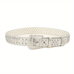 Sparkling Silvery Rhinestone Hip Hop Belt