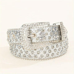 Sparkling Silvery Rhinestone Hip Hop Belt