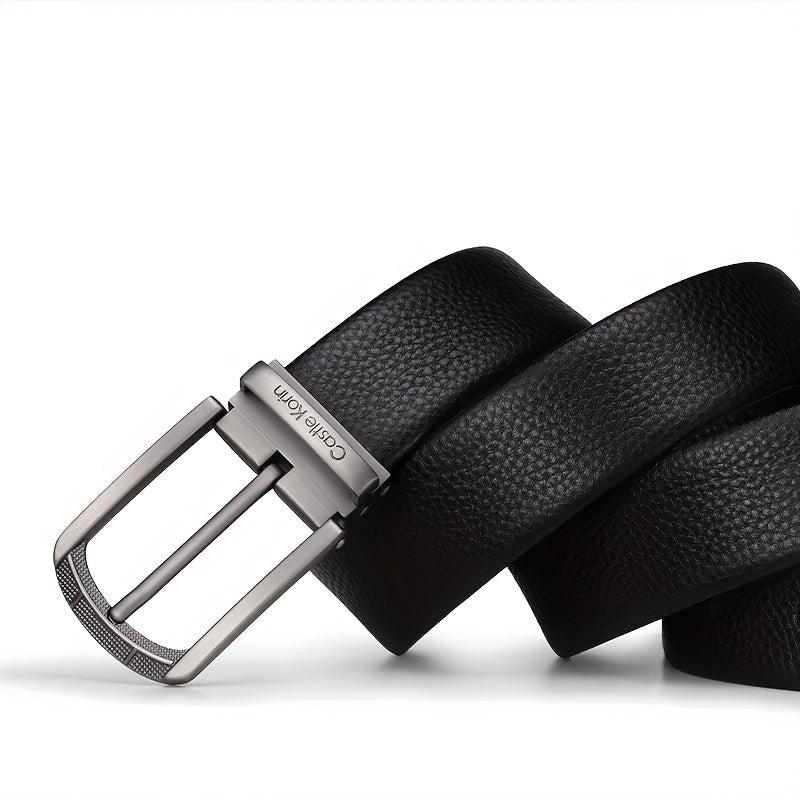 Men's Genuine Leather Belt with Alloy Pin Buckle