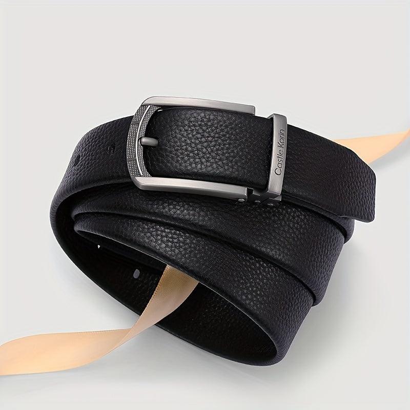 Men's Genuine Leather Belt with Alloy Pin Buckle