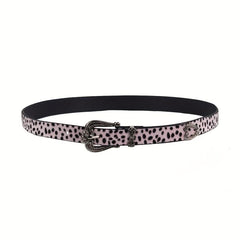 Vintage Carved Buckle Belt PU Leopard Print Western Cowgirl Belt