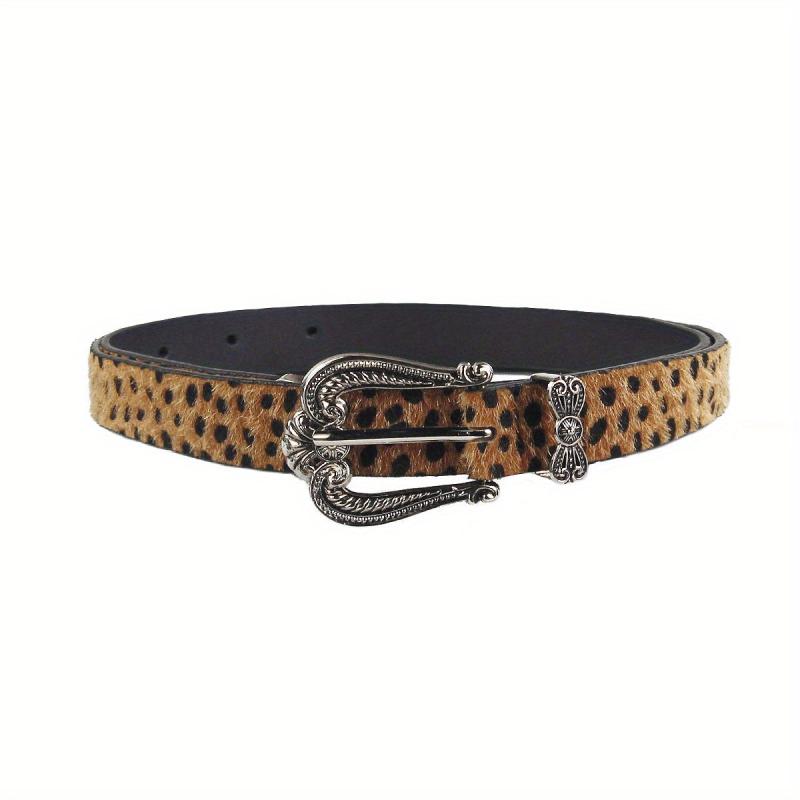 Vintage Carved Buckle Belt PU Leopard Print Western Cowgirl Belt