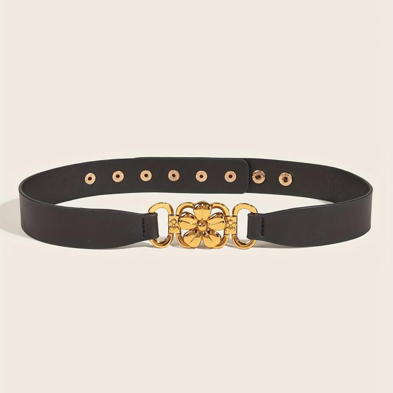 Vintage Flower Buckle Belt Elastic Wide Waistband for Women