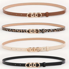 Leopard Print PU Leather Belt Triple Oval Ring Buckle Casual Jeans Pants Belts
