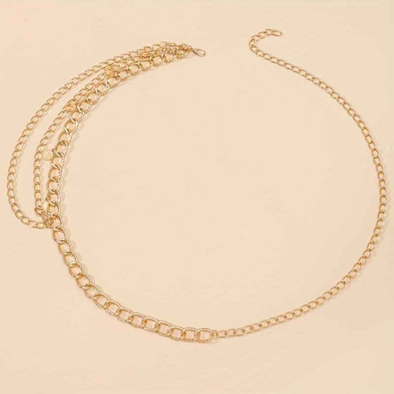 Layered Coin Pendant Waist Chain Golden Tassel Metal Chain Belt