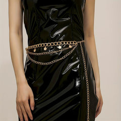 Layered Coin Pendant Waist Chain Golden Tassel Metal Chain Belt