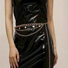 Layered Coin Pendant Waist Chain Golden Tassel Metal Chain Belt