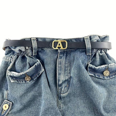 Hollow Out Buckle Belt Solid PU Belt for Women