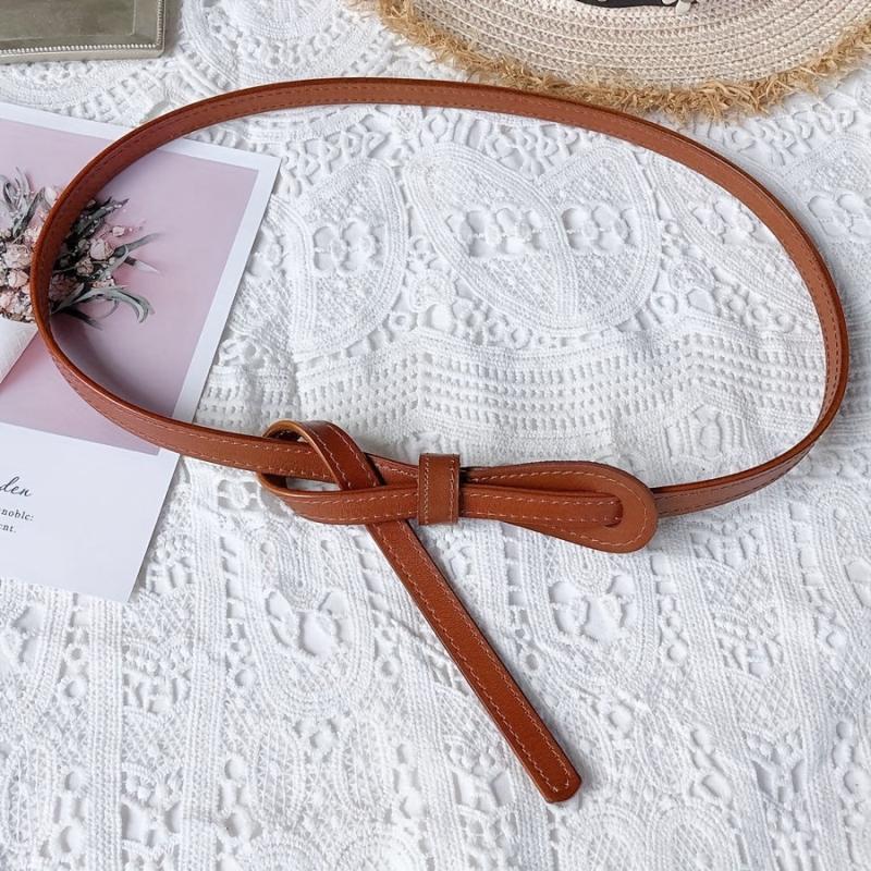 Thin Knotted PU Belt Women's Waistband Casual Dress Decorative Belt