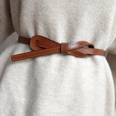 Thin Knotted PU Belt Women's Waistband Casual Dress Decorative Belt