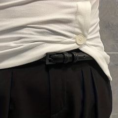Solid Thin Leather Belt Square Pin Buckle Waistband Decorative