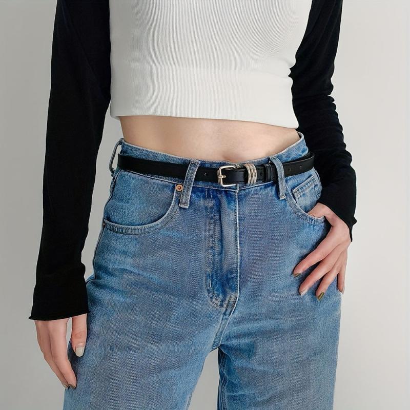 Thin Square Pin Buckle Belt Casual PU Leather Belt For Women