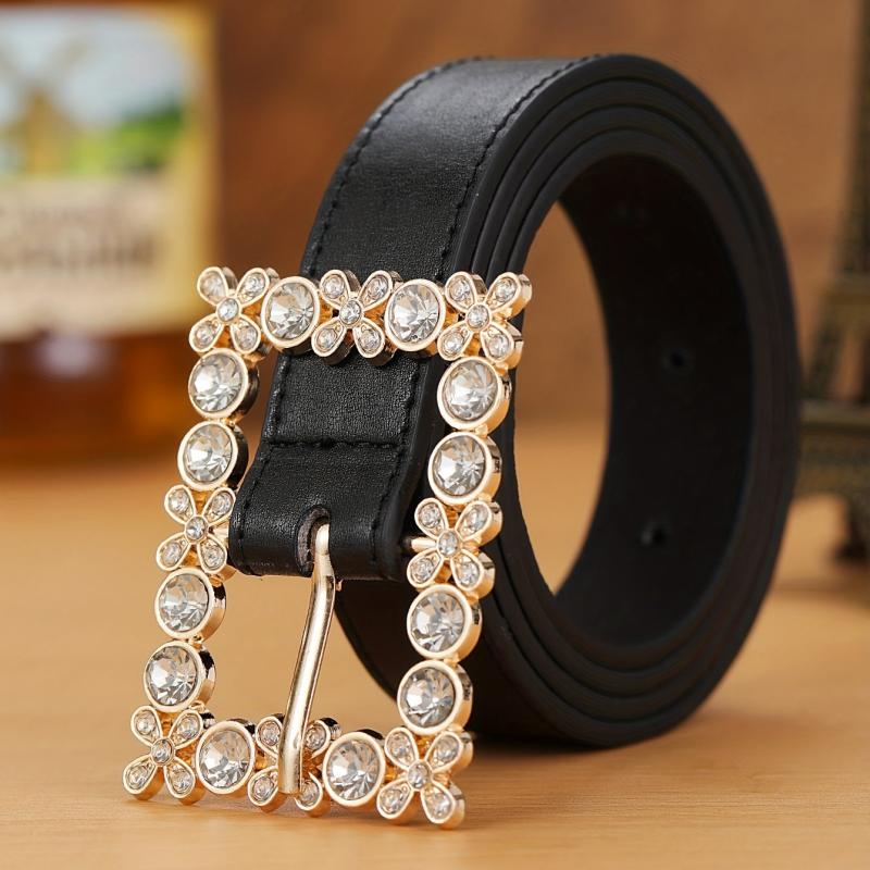 Square Pin Buckle Belt Rhinestone PU Jeans Pants Belts For Women