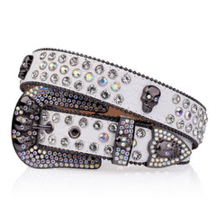 Y2K Skull Rivet Belt Rhinestone Decor PU Belt Hip Hop Jeans Pants Belt