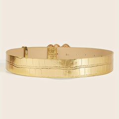 Rhinestone Heart Buckle Belt Golden Elastic Wide Belt PU Leather Waistband