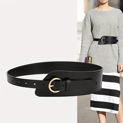 Wide Leather Belt Pin Buckle Girdle Decorative Coat Sweater Skirt Waistband