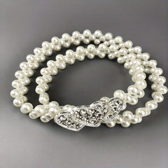 Heart Buckle Pearl Belt Rhinestone Decor Waistband Dress Girdle