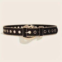 Punk Sequin Glitter Belt Eyelet Hollow Out Hip Hop Belt Unisex