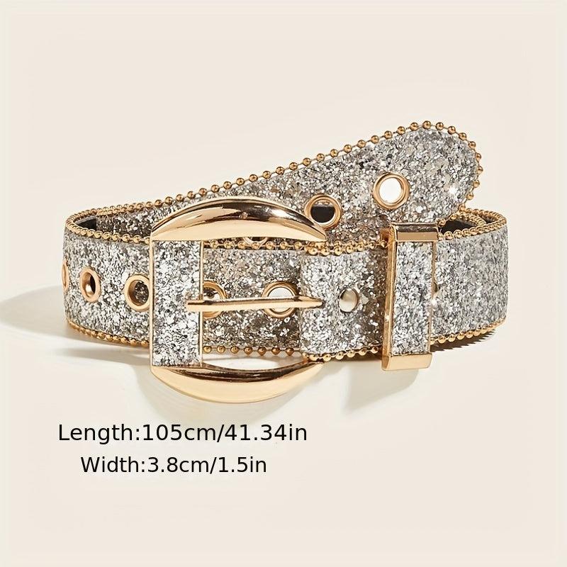 Punk Sequin Glitter Belt Eyelet Hollow Out Hip Hop Belt Unisex