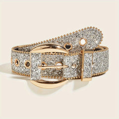 Punk Sequin Glitter Belt Eyelet Hollow Out Hip Hop Belt Unisex