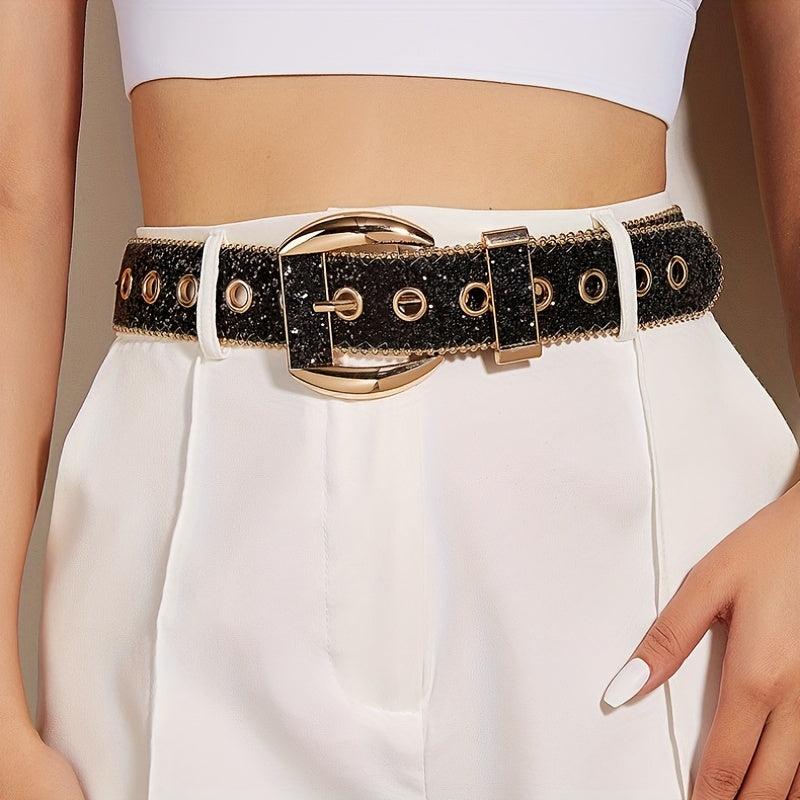 Punk Sequin Glitter Belt Eyelet Hollow Out Hip Hop Belt Unisex
