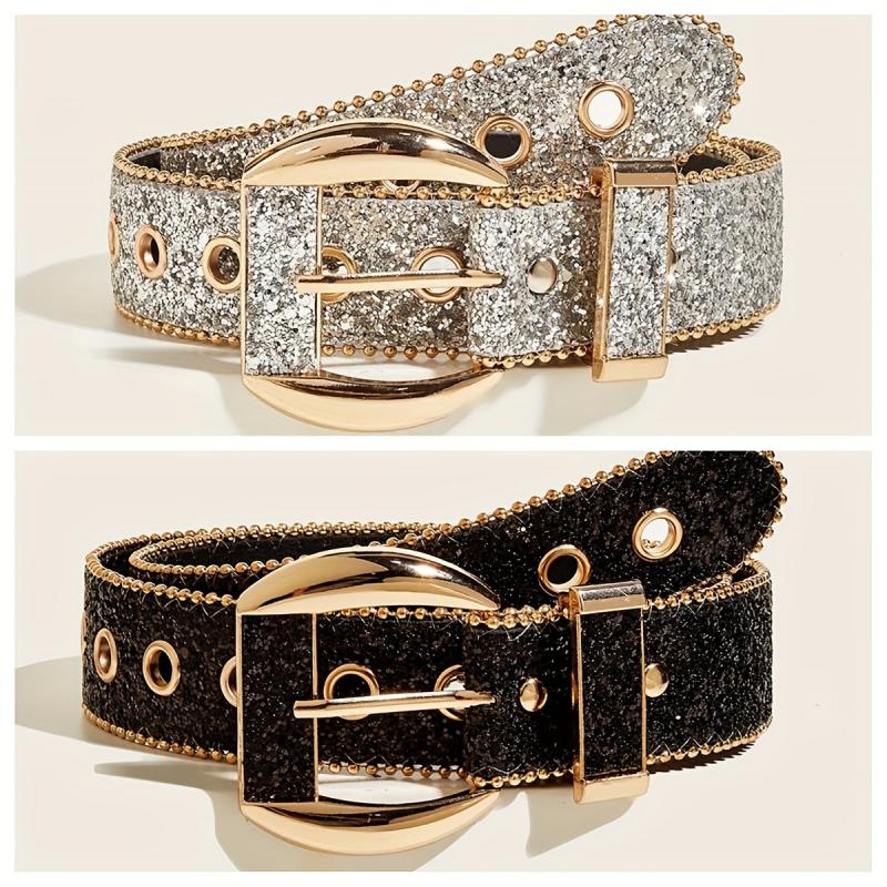 Punk Sequin Glitter Belt Eyelet Hollow Out Hip Hop Belt Unisex