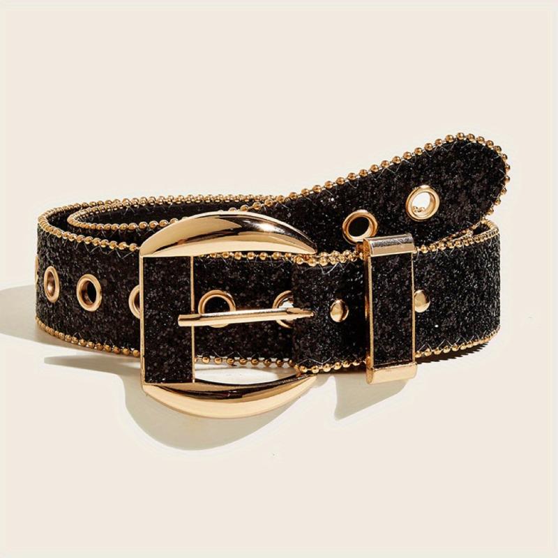 Punk Sequin Glitter Belt Eyelet Hollow Out Hip Hop Belt Unisex