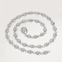 Boho Carved Waist Chain Vintage Silvery Metal Chain Belt Adjustable Body Jewelry