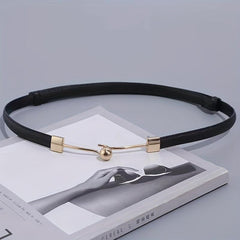 Stylish Thin PU Belt Solid Bead Hook Buckle Coat Waistband Vintage Dress Girdle