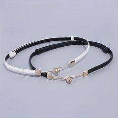 Stylish Thin PU Belt Solid Bead Hook Buckle Coat Waistband Vintage Dress Girdle