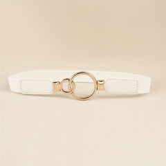 Double O Buckle Elastic Thin Belt Solid Waistband for Women