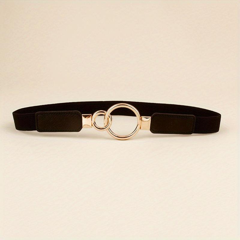 Double O Buckle Elastic Thin Belt Solid Waistband for Women