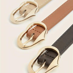 3pcs Golden Heart Buckle Belt PU Leather Waist Belt