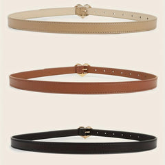 3pcs Golden Heart Buckle Belt PU Leather Waist Belt