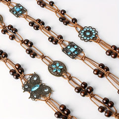 Vintage Braided Sash Belt Wooden Beads Bohemian Bowknot Waistband