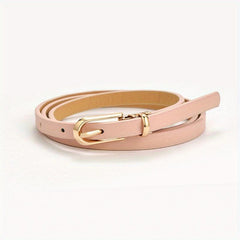 Oval Long Buckle Thin Belts Solid PU Belt Women Coat Dress Jeans Belts