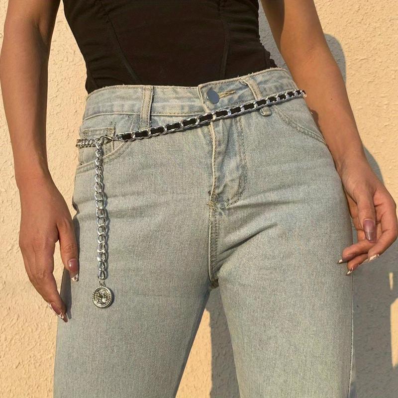 Vintage Metal Waist Chain Braided Chain Belt Coin Pendant Waistband Dress Girdle