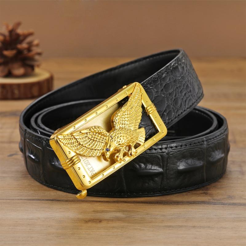 Men's Pattern Texture Belt with Automatic Buckle Vintage Style