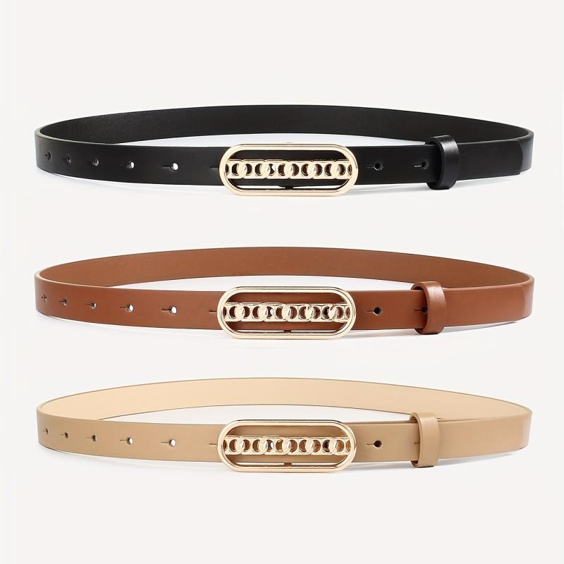 Oval Buckle Belt Set Classic Solid PU Leather Waist Belt Casual Jeans Pants Belt