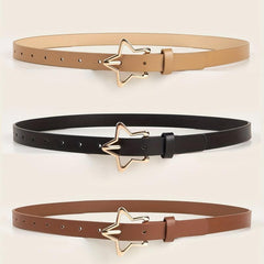 Golden Pentagram Buckle Belt Set PU Leather Waist Belt