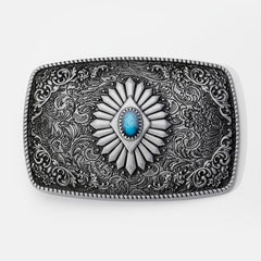 Vintage Turquoise Belt Buckle Geometric Engraved Western Cowboy Accessories