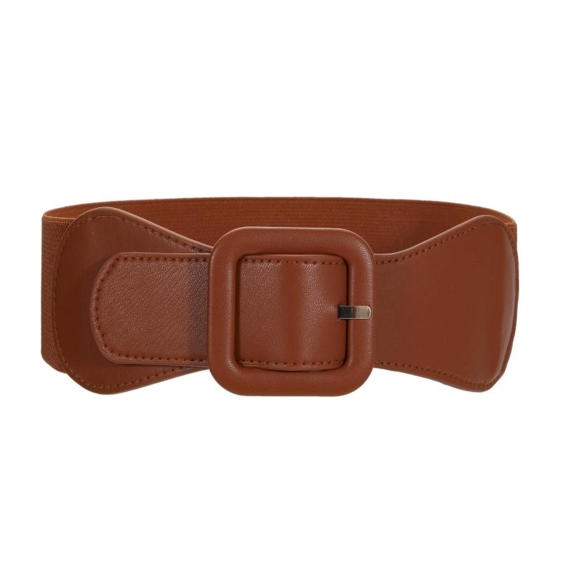 Vintage Square Buckle Wide Elastic Braided Belt Girdle Women Dress Accessories