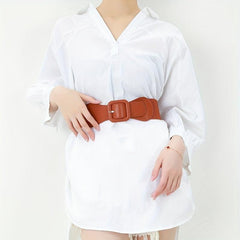 Vintage Square Buckle Wide Elastic Braided Belt Girdle Women Dress Accessories