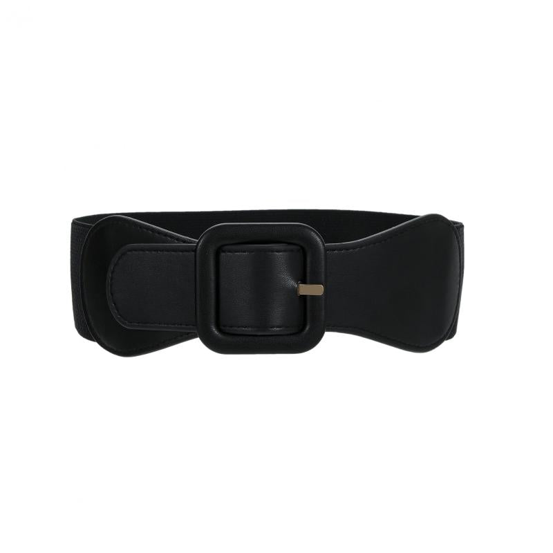 Vintage Square Buckle Wide Elastic Braided Belt Girdle Women Dress Accessories