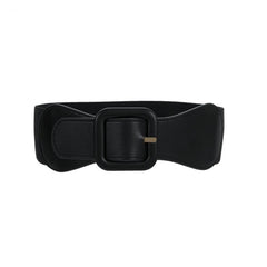 Vintage Square Buckle Wide Elastic Braided Belt Girdle Women Dress Accessories