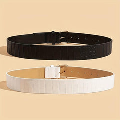 Casual PU Leather Belt Crocodile Pattern Golden Pin Buckle Vintage Jeans Pants