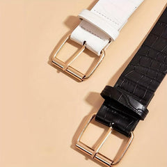 Casual PU Leather Belt Crocodile Pattern Golden Pin Buckle Vintage Jeans Pants